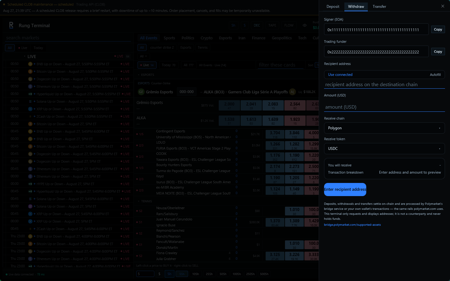 The Withdraw tab